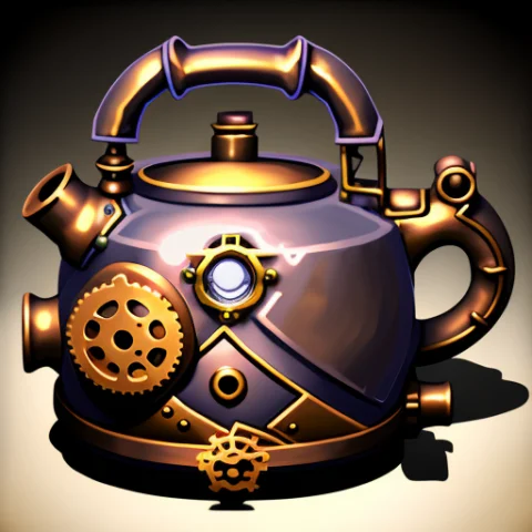 Steampunk Teapot, Stylized Game Icon, By Greg Manchess, Tren... — Stable Diffusion AI Prompt: steampunk teapot, stylized game icon, by greg manchess, trending on artstation