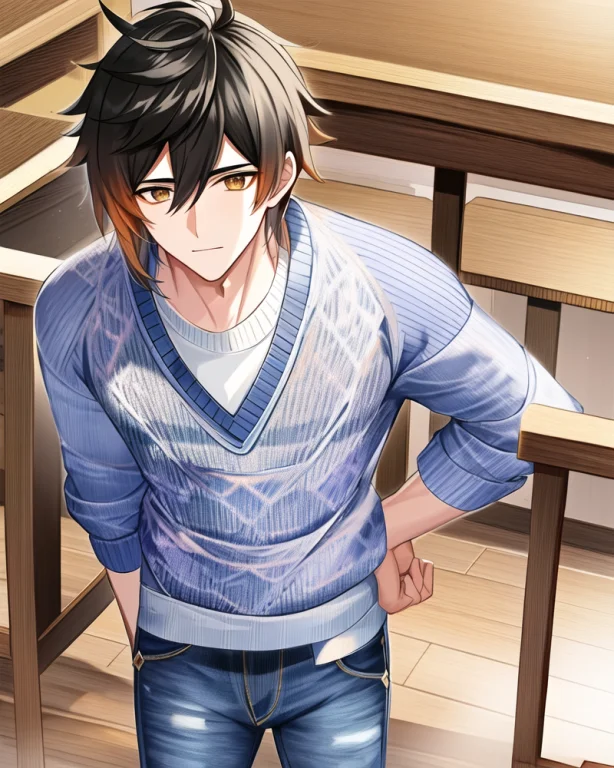 Adult Male, Zhongli Genshin Impact, In Jeans And Knitted Swe...