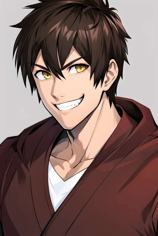 Murata Yuusuke, 1boy, Grey Background, Brown Hair, Grin, Mal...