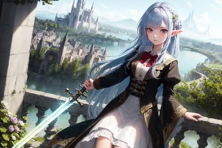 1girl, Longhair, Brighthaircolor, Wideeyes, Determinedexpres...