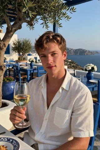 A Charming Young Man In His Mid-20s With Tousled Curly Light... — Stable Diffusion AI Prompt: A charming young man in his mid-20s with tousled curly light brown hair and warm...