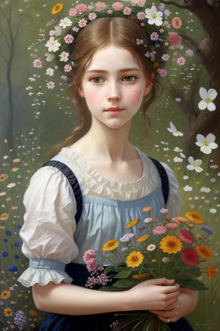 A Portrait Of A Girl Surrounded By Delicate Flowers, Full Fa... — Stable Diffusion AI Prompt: A portrait of a girl surrounded by delicate flowers, full face, intricate, reali...