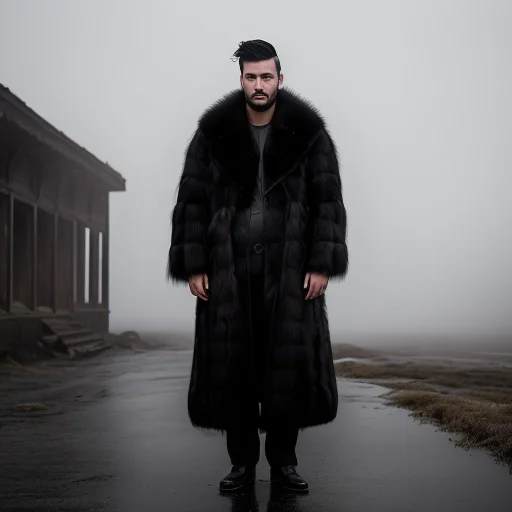 Medium Shot, Professional Photo Of A Man In Black Fox Fur Co...