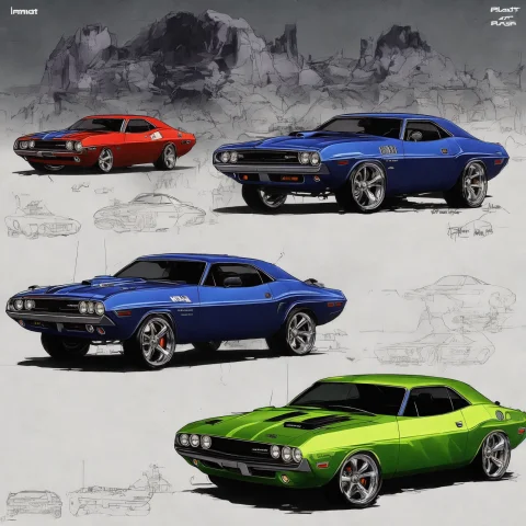 Planit, 1970 Dodge Challenger, Multiple Views, Concept-art — Stable Diffusion AI Prompt: PlanIt, 1970 dodge challenger, multiple views, concept-art