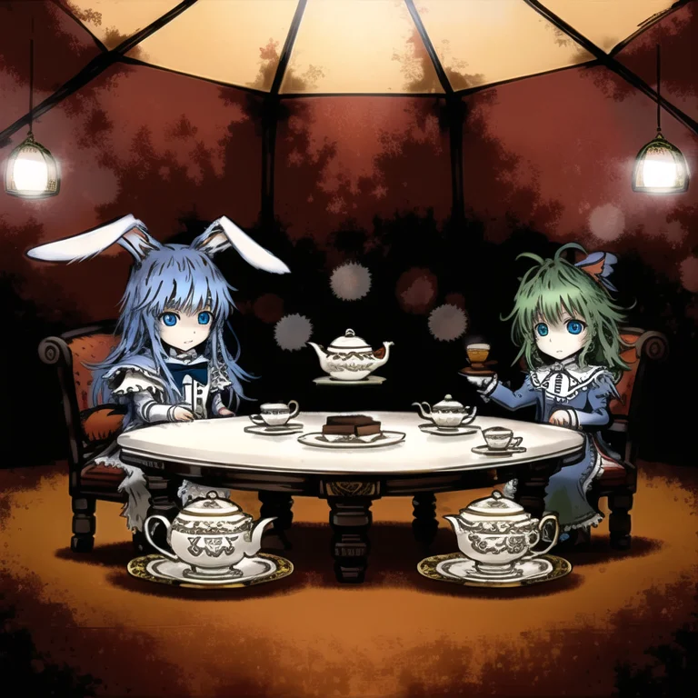Alice In Wonderland, Alice, Mad Hatter, March Hare, Table, W...