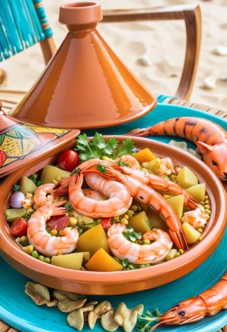 Gourmet Food Photo Of Shrimp And Vegetable Tagine . Soft Nat... — SDXL AI Prompt: gourmet food photo of {shrimp and vegetable tagine} . soft natural lighting, mac...