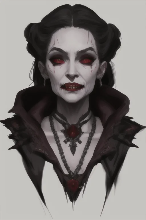 Portrait Of A Female Vampire, Old, Evil, Showing Fangs Detai...