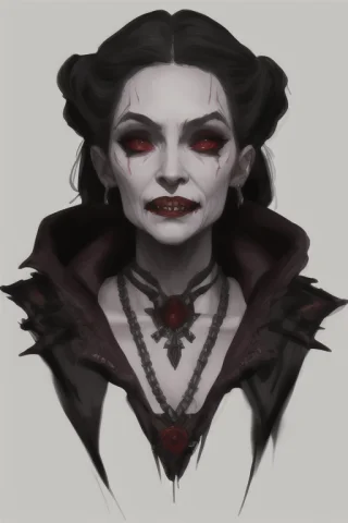Portrait Of A Female Vampire, Old, Evil, Showing Fangs Detai... — Stable Diffusion AI Prompt: portrait of a female vampire, old, evil, showing fangs detailed, intricate (RFKT...