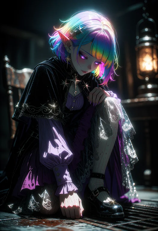 A Gaunt, Feminine Elf With Porcelain Skin And Rainbow-dyed B...