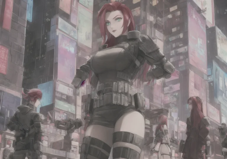 Kanji, Masterpiece, Best Quality, Red Hair Atomicpunk Cyberf...