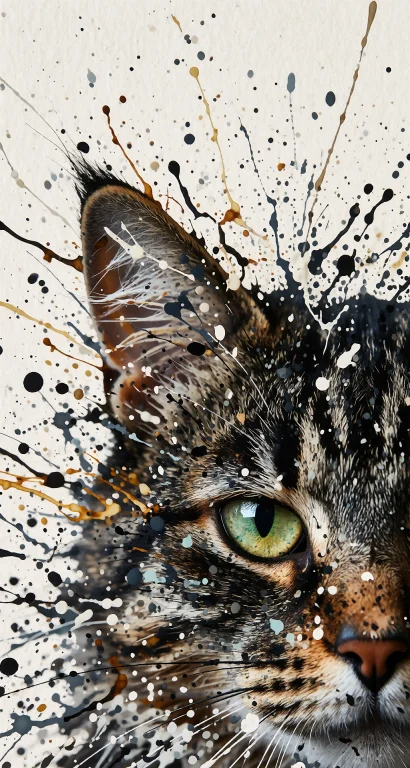 A Photorealistic Cat Rendered In Spattered And Flung Colour...