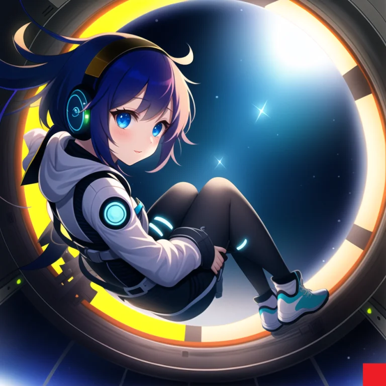 Stylized Aura Girl, Flying In Cyber Suit, Inside Spaceship,...