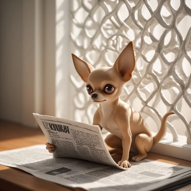 Chihuahua Gyroid Statuette, Reading Newspaper, Miniature Sca...