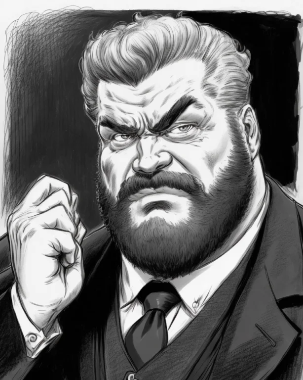 A Black And White Drawing Of A Man With A Beard, A Character...
