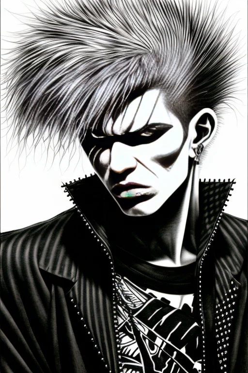Monochrome Drawing Male Punk On A City Street By Wod1 Hypern...