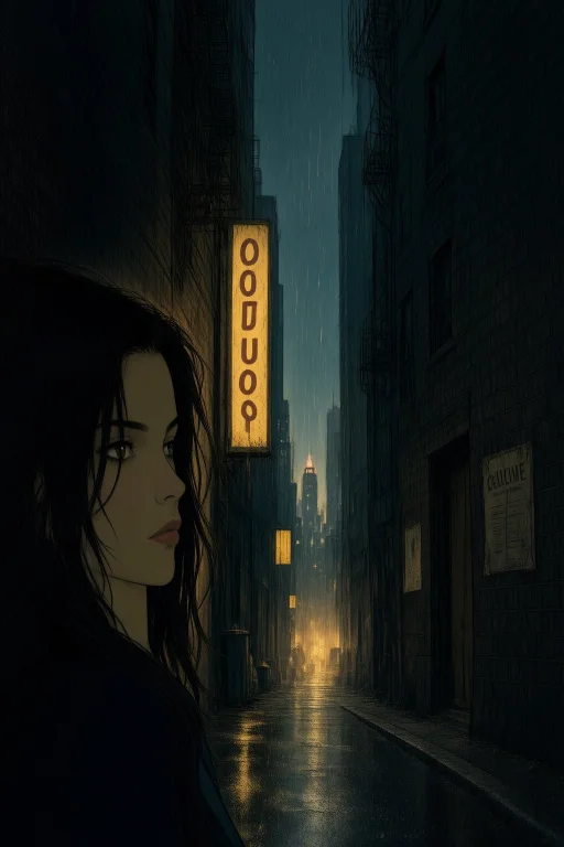 Woman Closeup, A Female Figure Standing In A Dark Alleyway,...