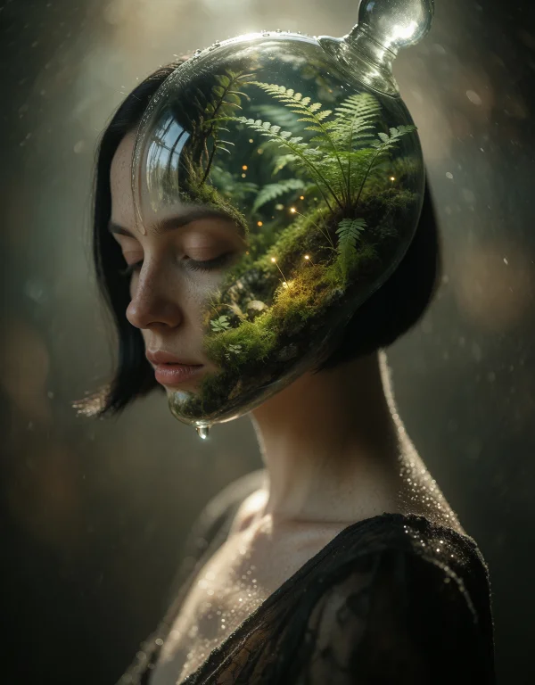 Cinematic Film Still 5. Glassblowing Surrealism, Three-quart...