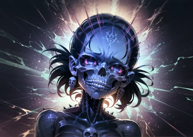 1 Girl With A Skull Mouth Beautiful Detailed Eyes Detailed L...