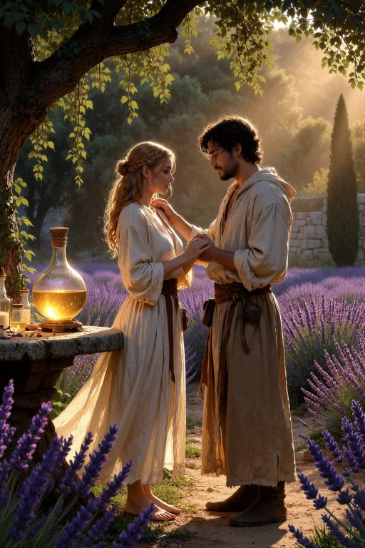 An Illustration Of Two Alchemists Sharing A Tender Moment Be...