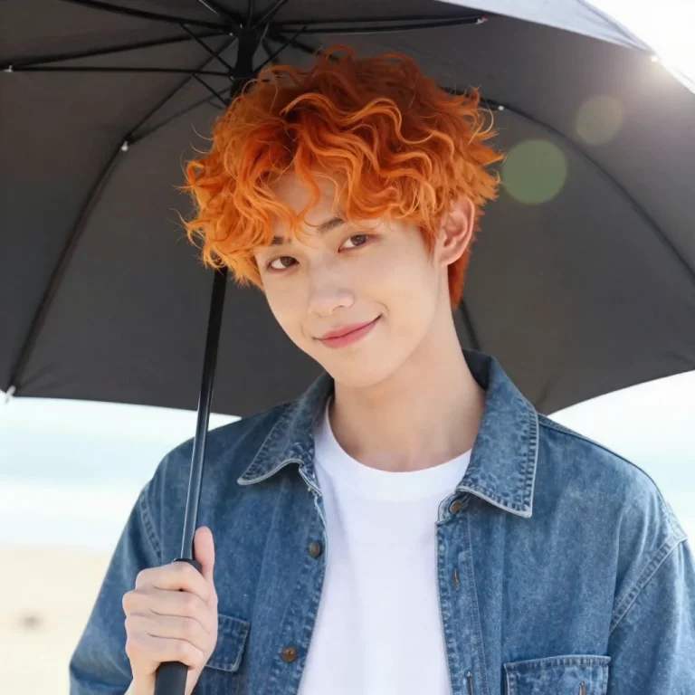 1boy, Solo, Short Hair, Orange Hair, Curly Hair, Casual Clot...