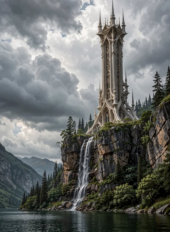 A Landscape Photo. A Lone Extremely Tall Fantasy Styled Ivor...