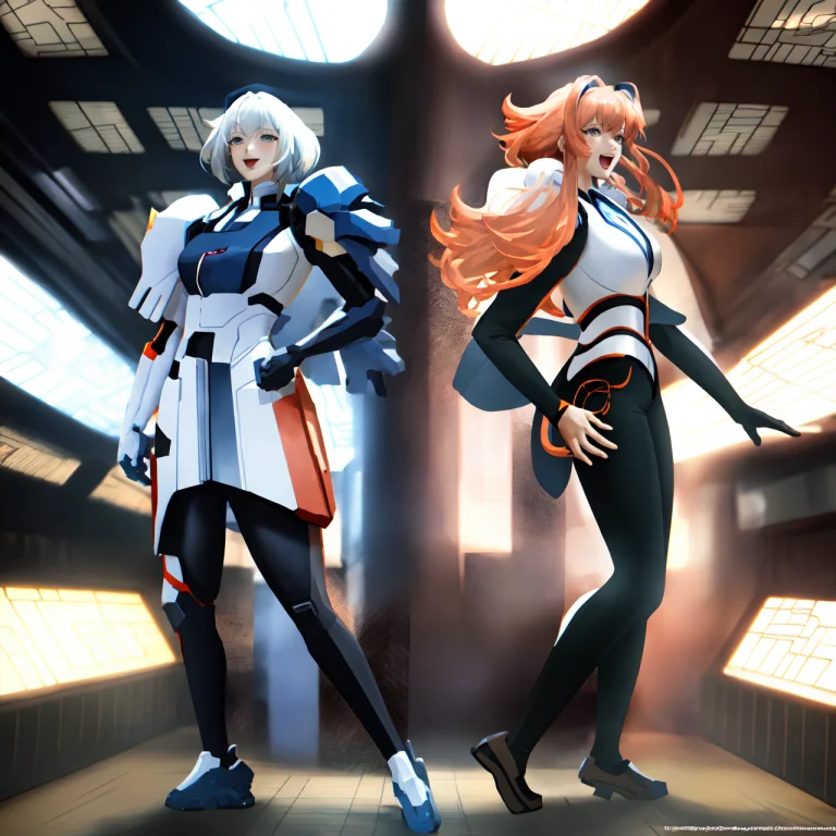 Anime, Vibrant Colors1, 2 Woman Screaming, Standing Pose, Il...