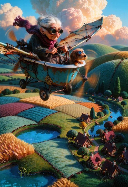 An Adventurous Stylized 3d Animated Film Still Of An Elderly...