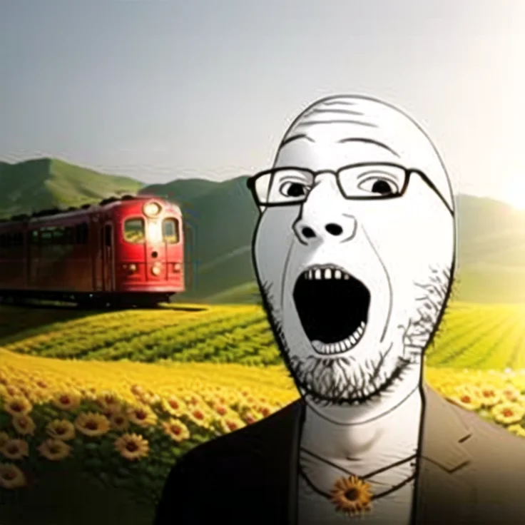 Solo, Soyjak, Train, Mouthopen, Railroad, Sun, Field, Face I...