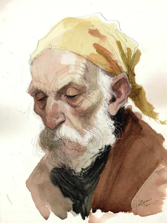 Bradhamel Art Style. A Watercolor Illustration Of An Elderly...