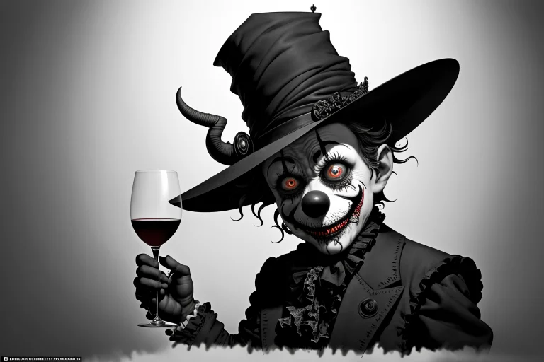 Eldmeisterog A Creepy Clown Holding A Glass Of Wine In His H...