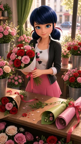 Kmalad, Thigh-up Frontal View, Standing Behind A Flower-shop... — Stable Diffusion AI Prompt: kmalad, thigh-up frontal view, standing behind a flower-shop counter and arrangi...