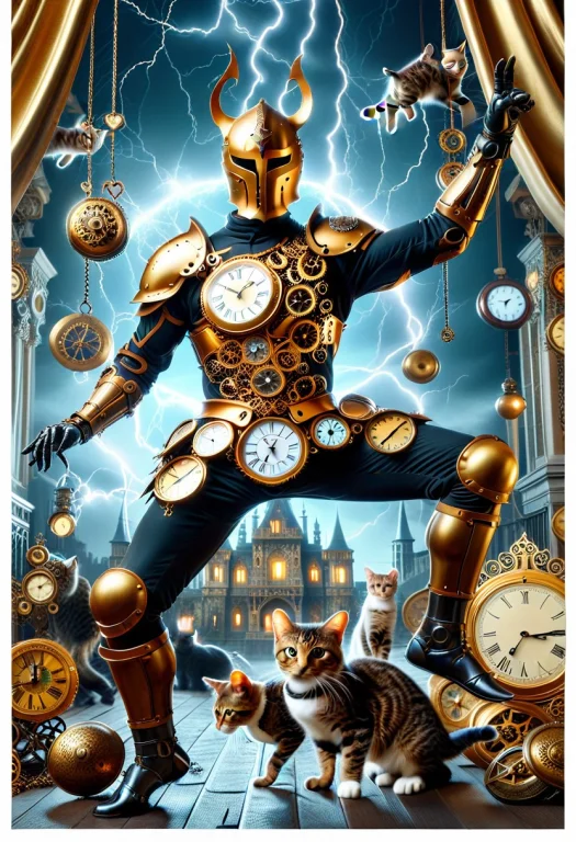 Closeup Golden Vintage Clock Armor Knight, Wear Golden Vinta...