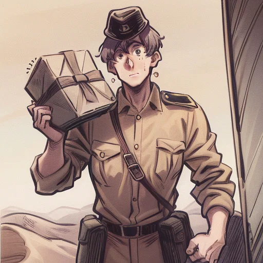 A Cartoon Of A French Legion Soldier Carries A Large Box In...