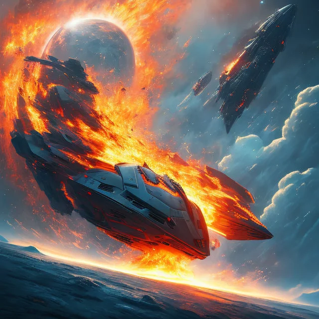 Dgtlv2, A Flaming Spaceship Hurtling Through Space, Beautifu...