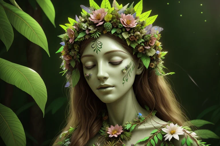 Photo Of Majestic Goddess Of The Forest, Humanoid Body Made...