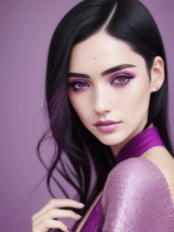 A Photo Close-up Of A Beautiful Black Haired Woman With Frec...
