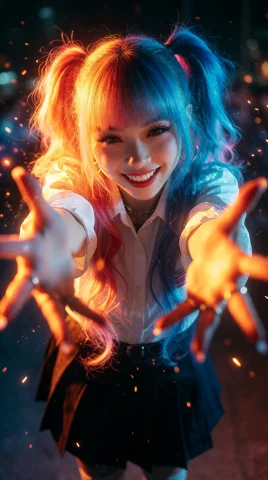 A Vibrant, Dynamic Vertical Portrait Of A Young Caucassian E... — Stable Diffusion AI Prompt: A vibrant, dynamic vertical portrait of a young Caucassian (European) woman with...