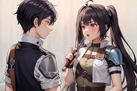 Masterpiece, Best Quality,,1boy,1girl, Holding, Holding Weap... — Stable Diffusion AI Prompt: masterpiece, best quality,,1boy,1girl, holding, holding weapon, boy take knife,g...