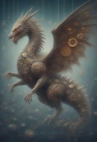 A Mechanical Godzilla Made Of Intricate Gears, Attacking Rob... — SDXL AI Prompt: a mechanical Godzilla made of intricate gears, attacking robot HQ, vibrant color...