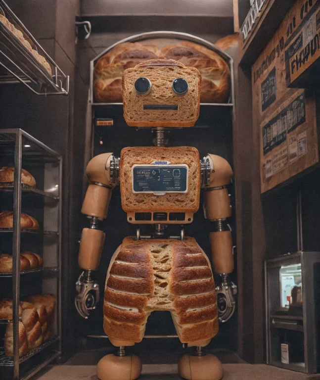 Artistic Photograph Of A Bread Robot Making A Statement, Ful...