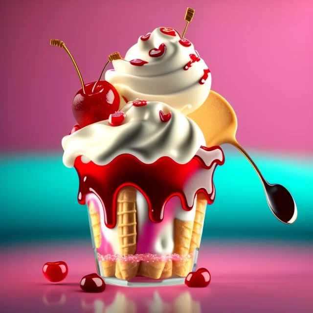 Ice Cream Sundae, Delicious, Glistening, Cherries, Marshmall...