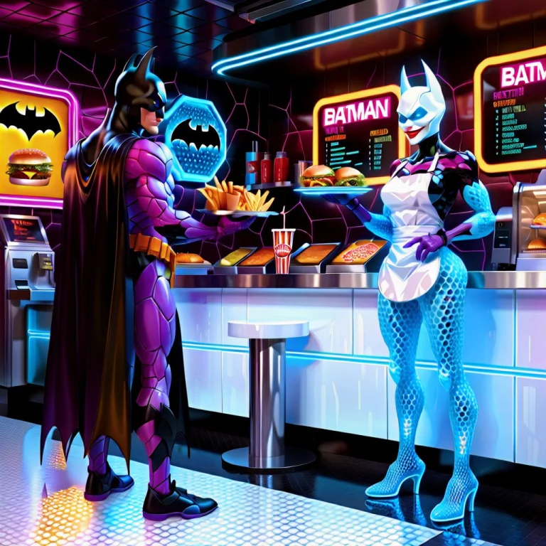A Photorealistic Image Of Two Characters, Batman Wearing Whi...