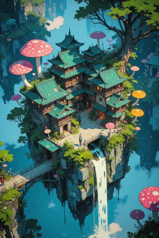 Nature, A High-angle Fantasy Concept Art Illustration Of A V...