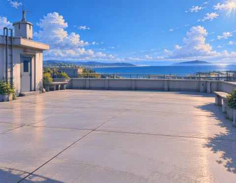 Loratraining2617621-20260928102826077-xryk1, Loratraining261... — Stable Diffusion AI Prompt: , z1os, 100% anime, cinematic wide view of a Japanese school rooftop on a brigh...