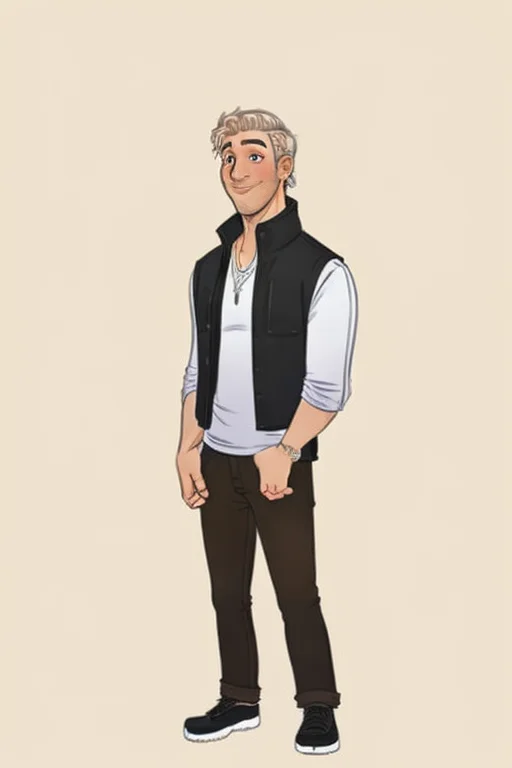A Man Wearing Black Puffy Vest, Coralchar Style