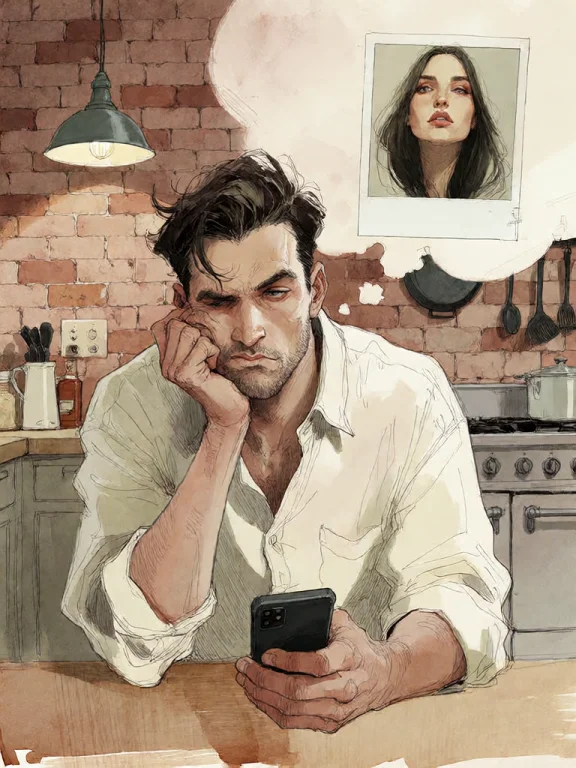 Bradhamel Art Style. A Man With Dark, Wavy Hair And A Light...