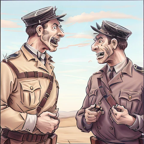 Two French Foreign Legion Soldiers Men Yelling At Each Other — Stable Diffusion AI Prompt: two French Foreign Legion soldiers men yelling at each other