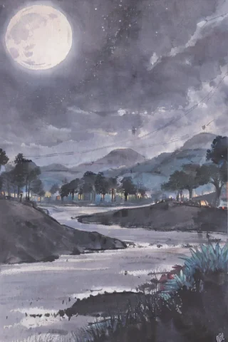 Shuimobysim, Mostly Same As The Next , Moon , Night Sky ,sak... — Stable Diffusion AI Prompt: shuimobysim, mostly same as the next , moon , ((night sky)) ,sakura trees, shuke...