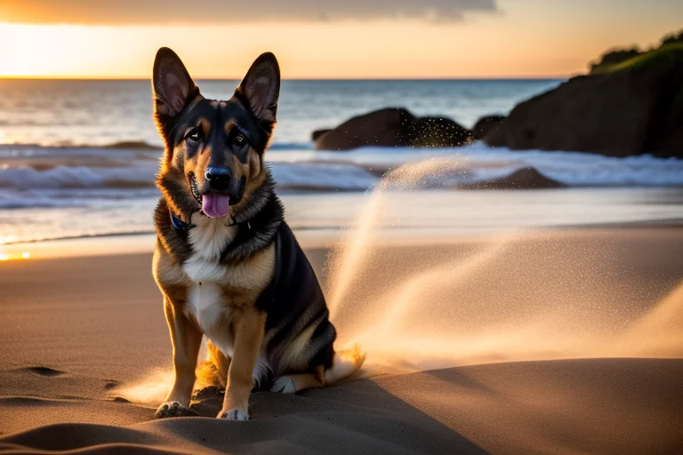 Cinematic Wide Angle Full-body Shot Of A Healthy German Shep...