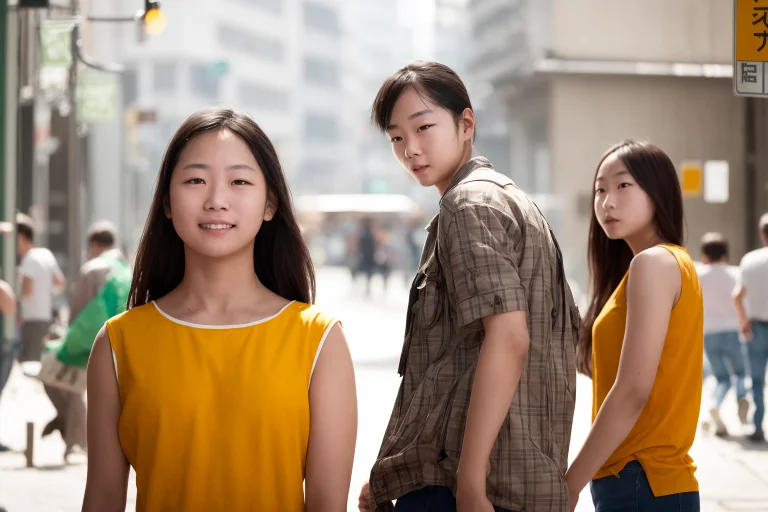 1 Out-of-scope Girl At Left, 1 Girl At Right, 1 Male At Cent...